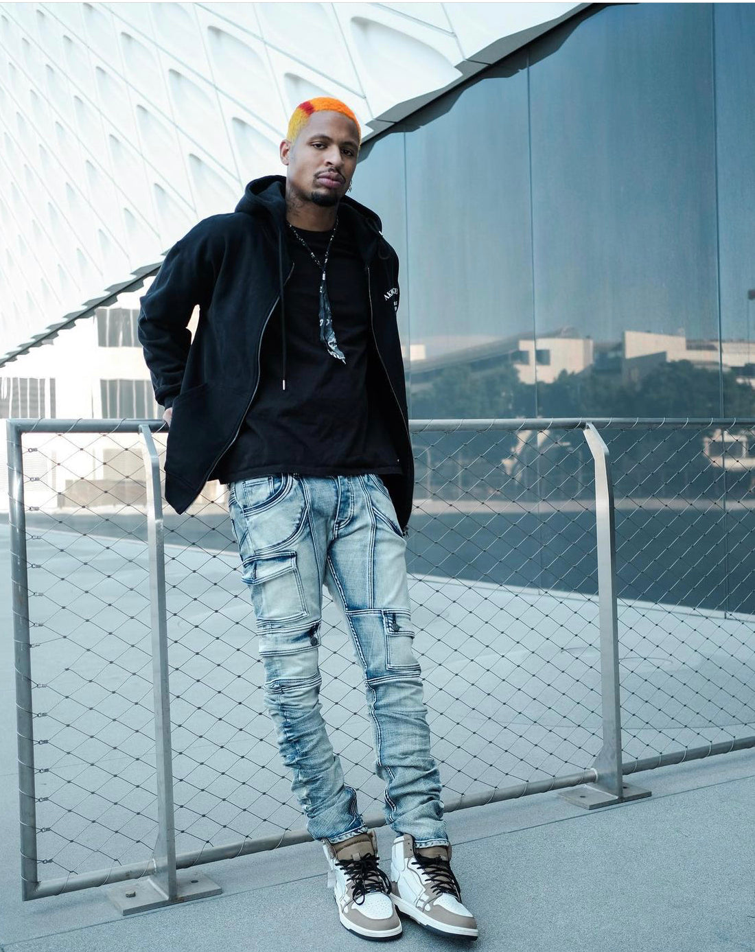 front view of kyle blue showing blue wash denim