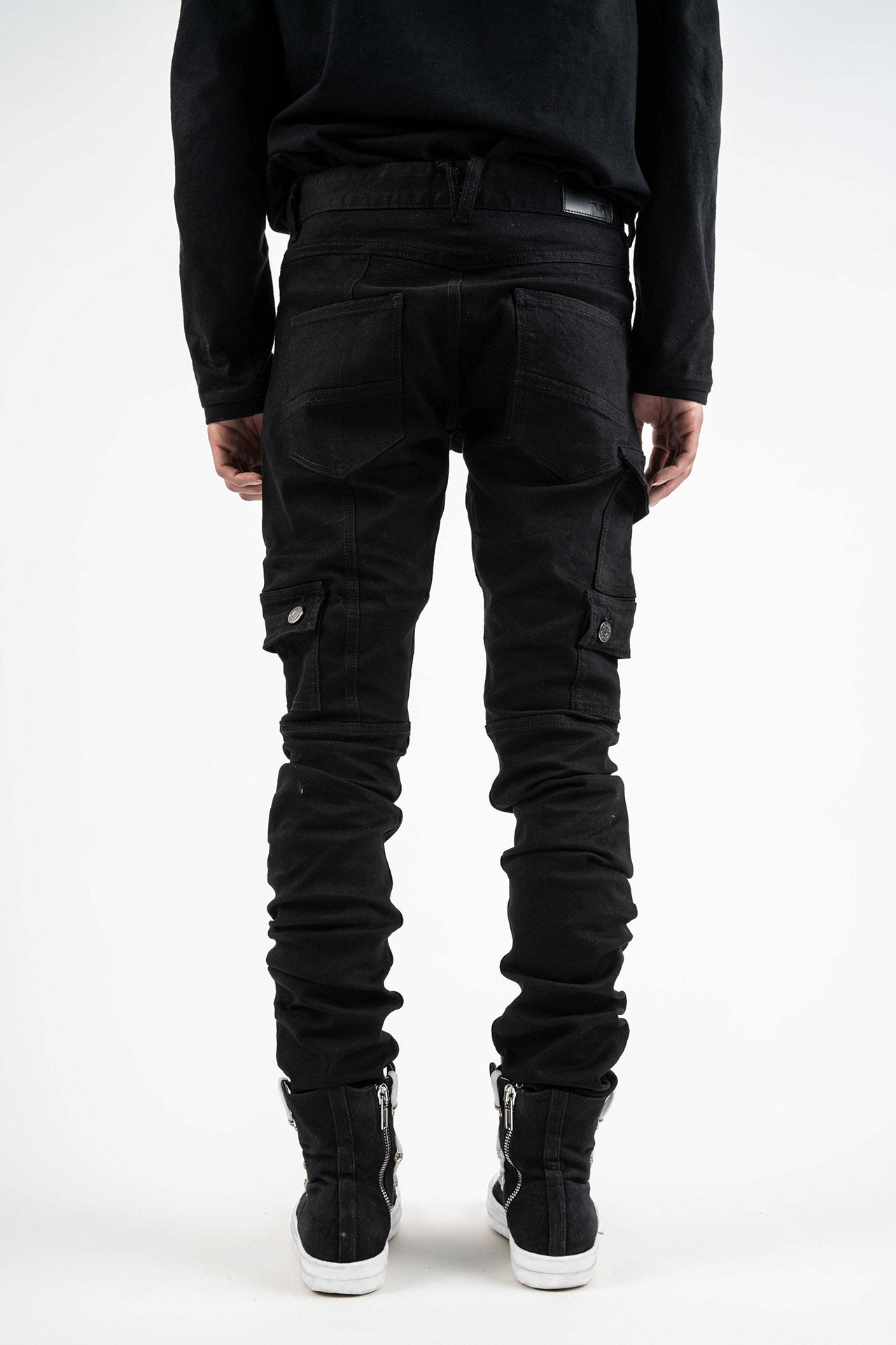 Back view of kyle jeans showing stacked fold and back pockets