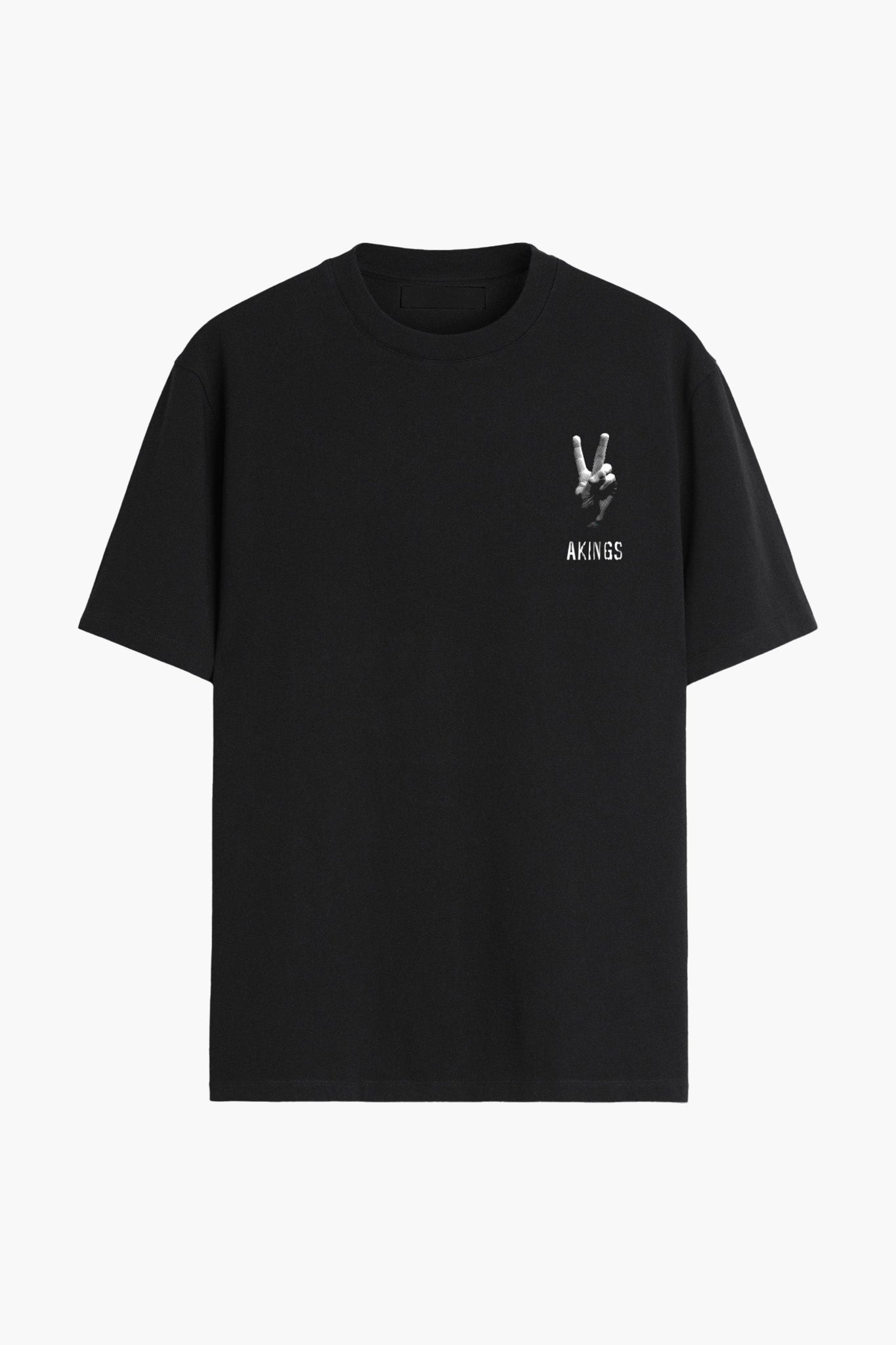Front view of AKINGS Peace T-shirt in light cotton with glow-in-the-dark ‘Peace’ graphic