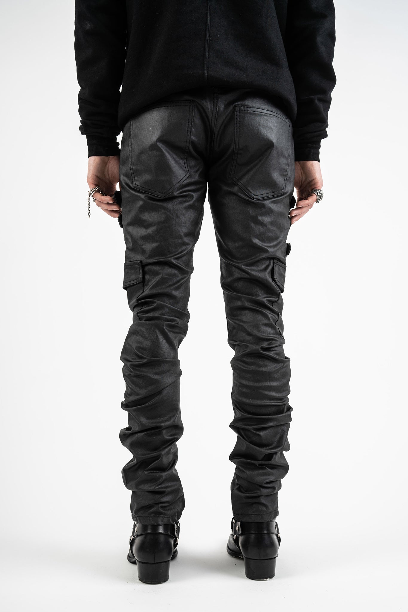 BACK FULL VIEW OF OMARI WAXED JEANS - AKINGS