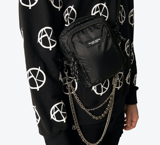 Nylon crossbody bag with silver pant chain