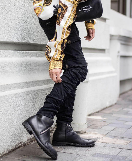 black stacked jeans with dior bag