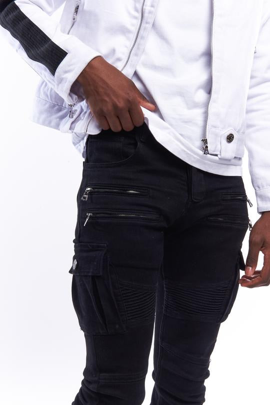 The Perfect Black Zipper Jeans - Biker Jeans Stacked Pants