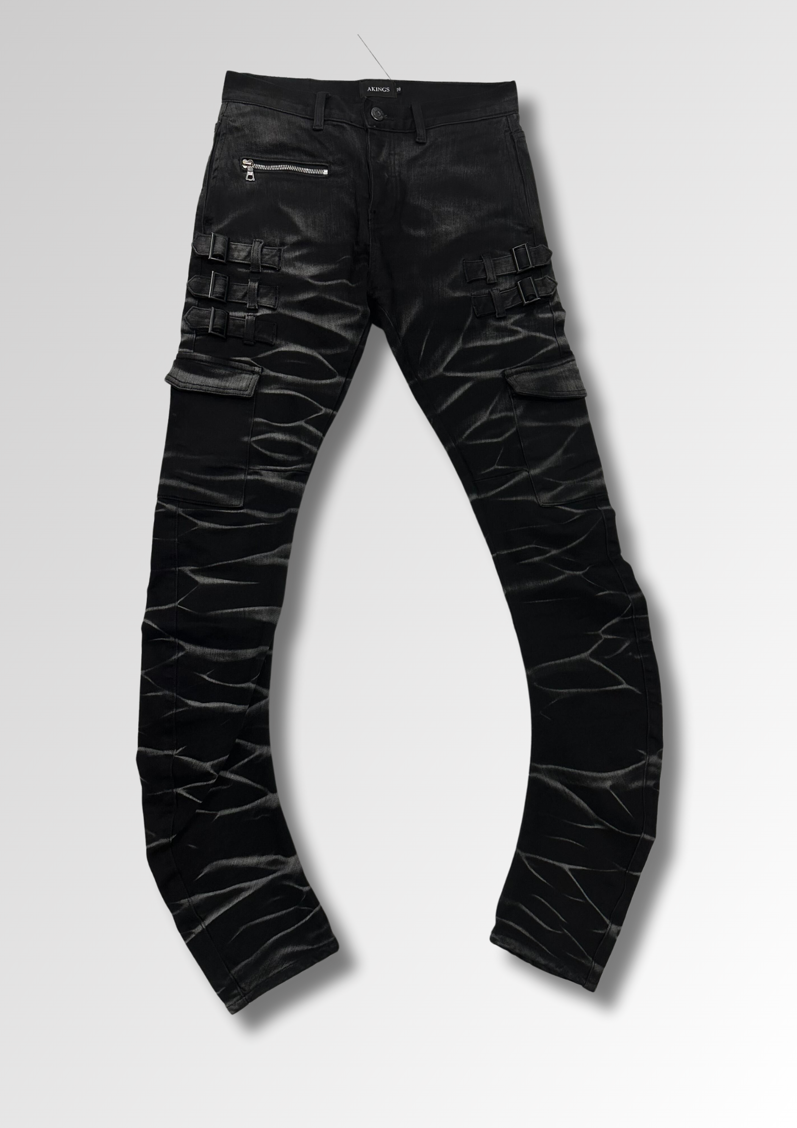 OMARI SMOKE STACKED JEANS FLAT LAY