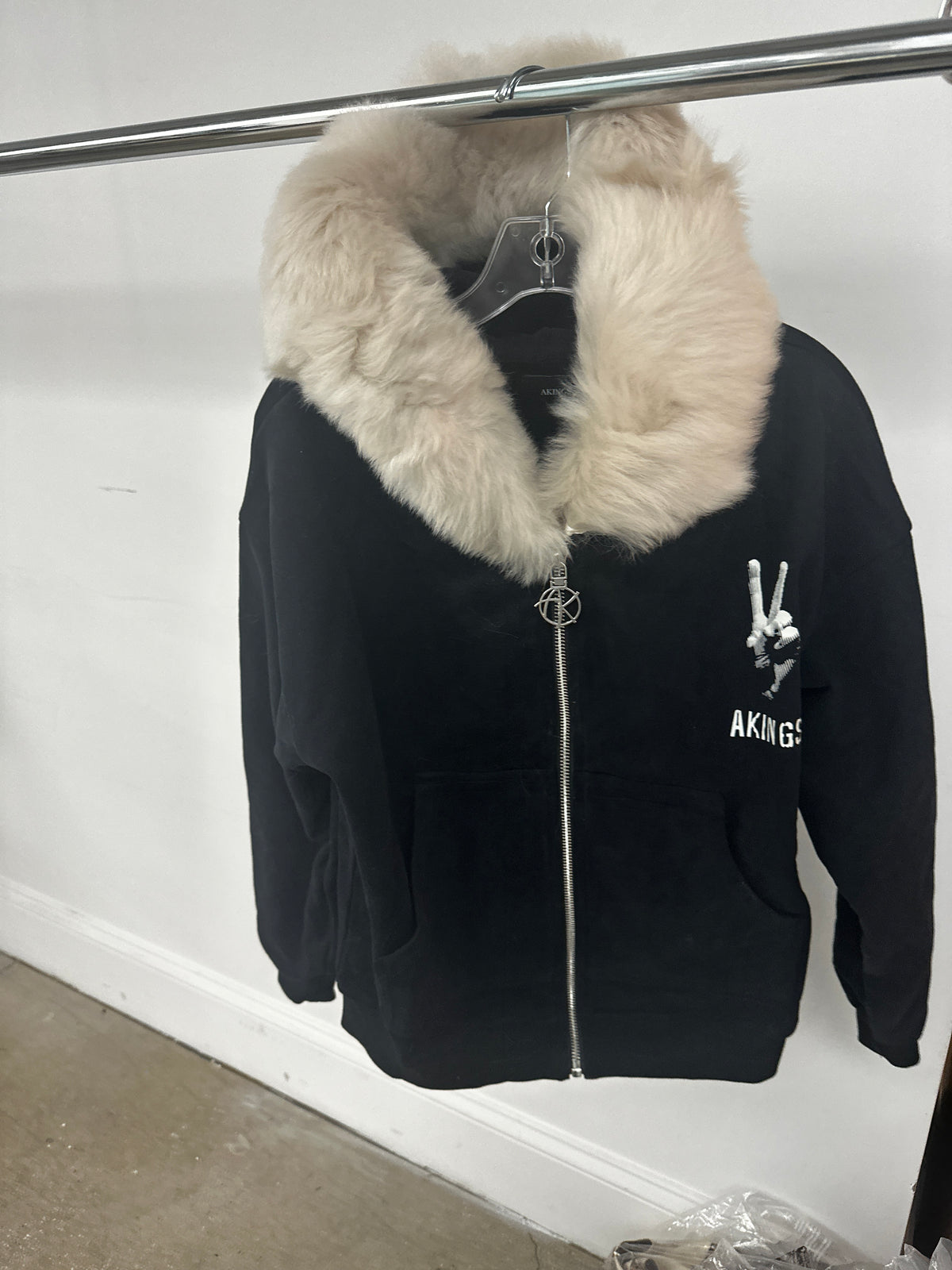 PEACE MERINO FUR ZIP HOODIE