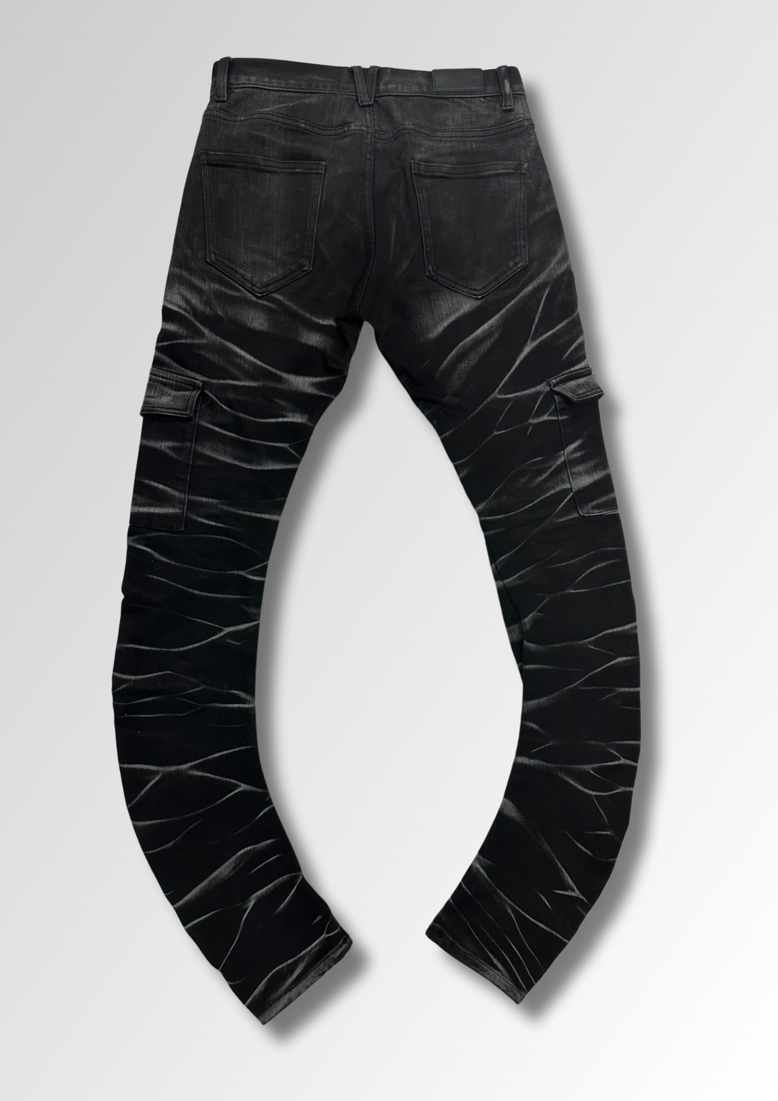 back view of OMARI SMOKE STACKED JEANS