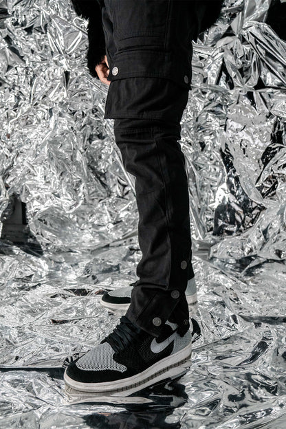 Side view showing canvas texture of Canvas Cargo Snap Pants