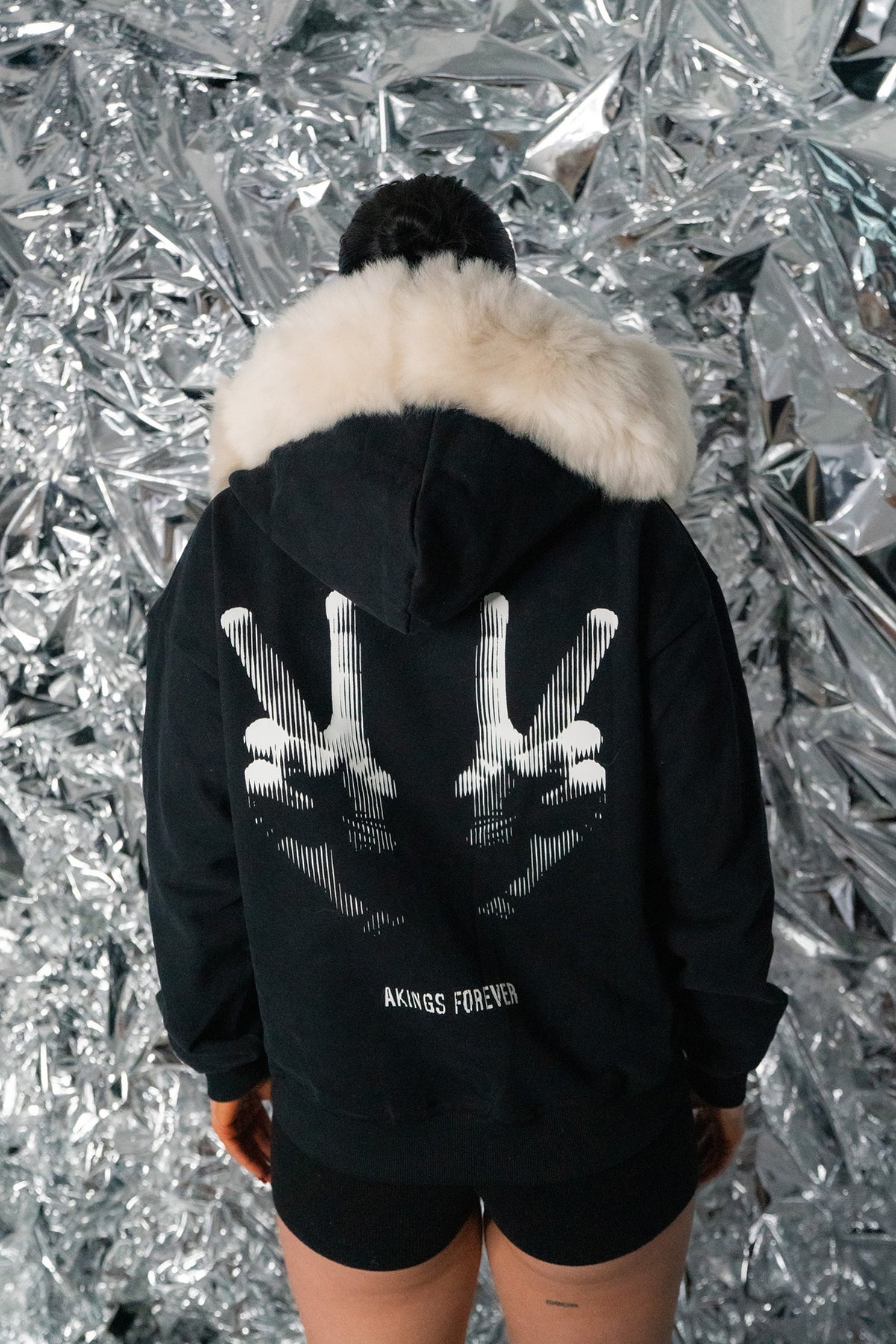 GENUINE MERINO FUR PEACE ZIP HOODIE back view