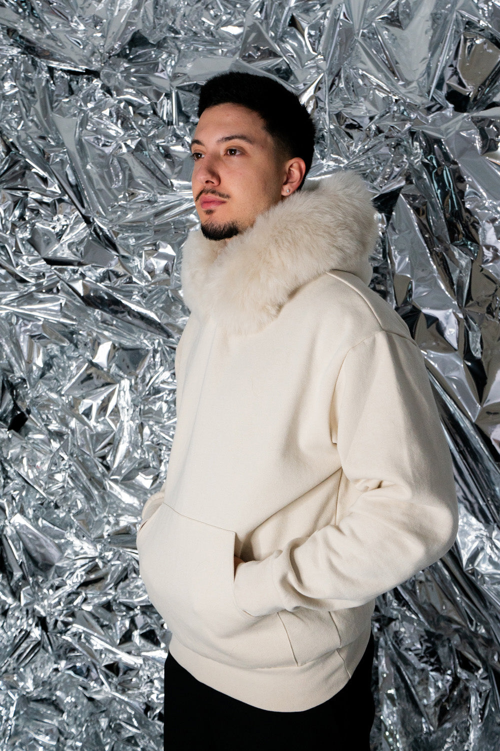 GENUINE MERINO FUR HOODIE side view