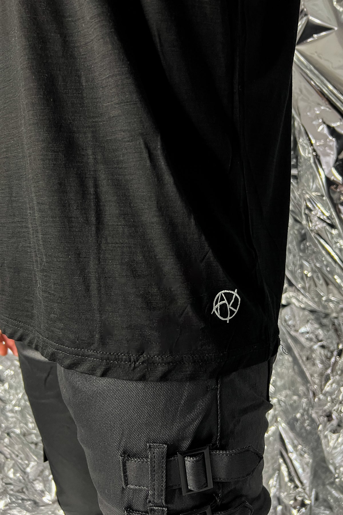 close up detail of embroidered logo