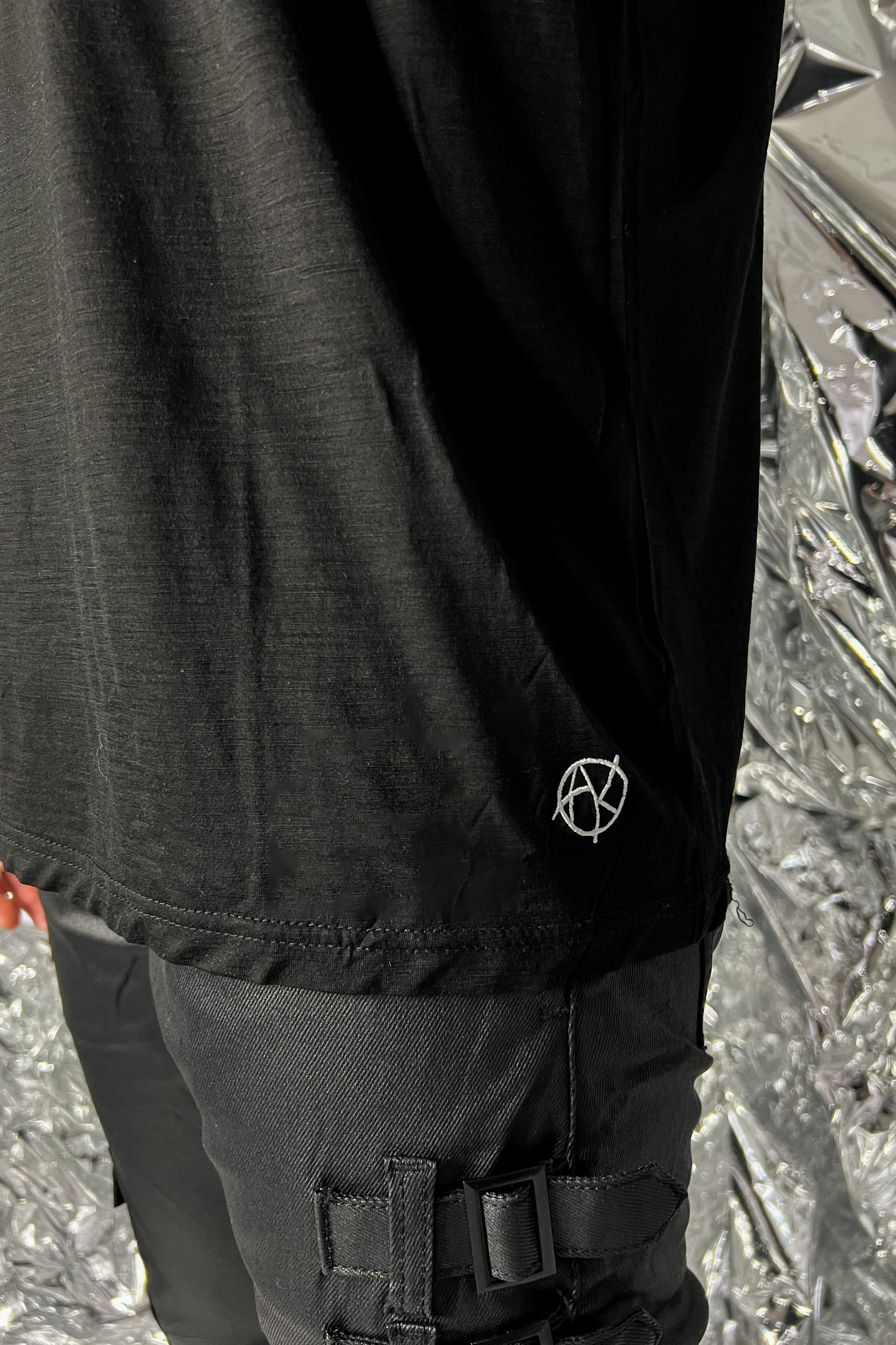 close up detail of embroidered logo