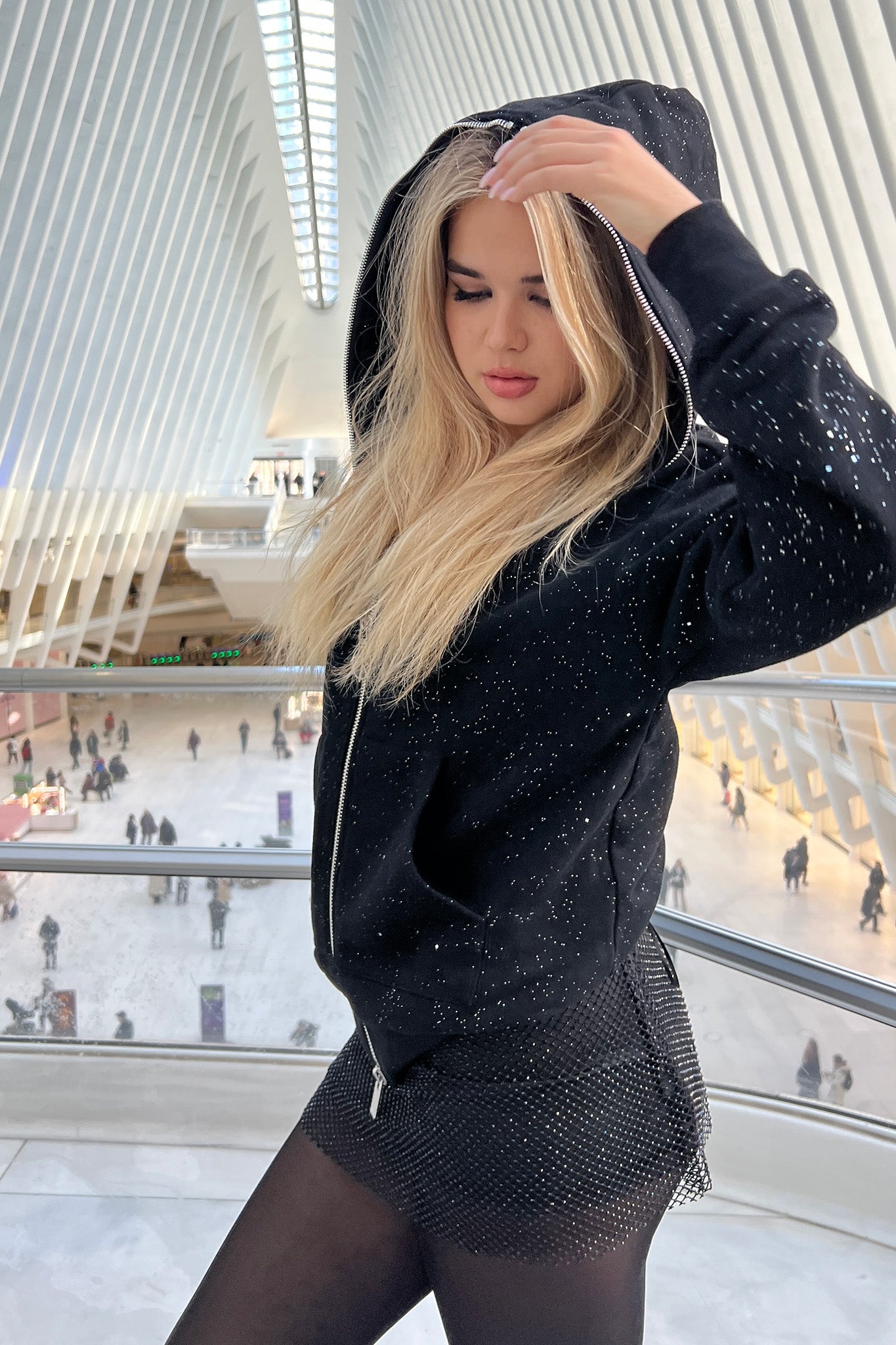 CELESTIAL ZIP HOODIE model wearing small