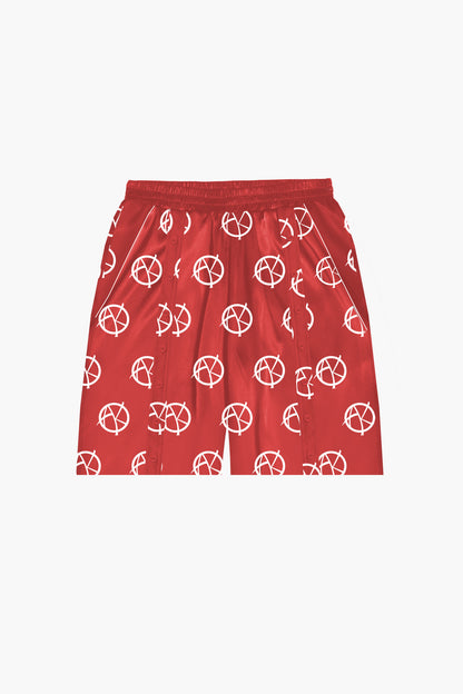 ANARCHY PANEL SHORTS flat lay front view in red