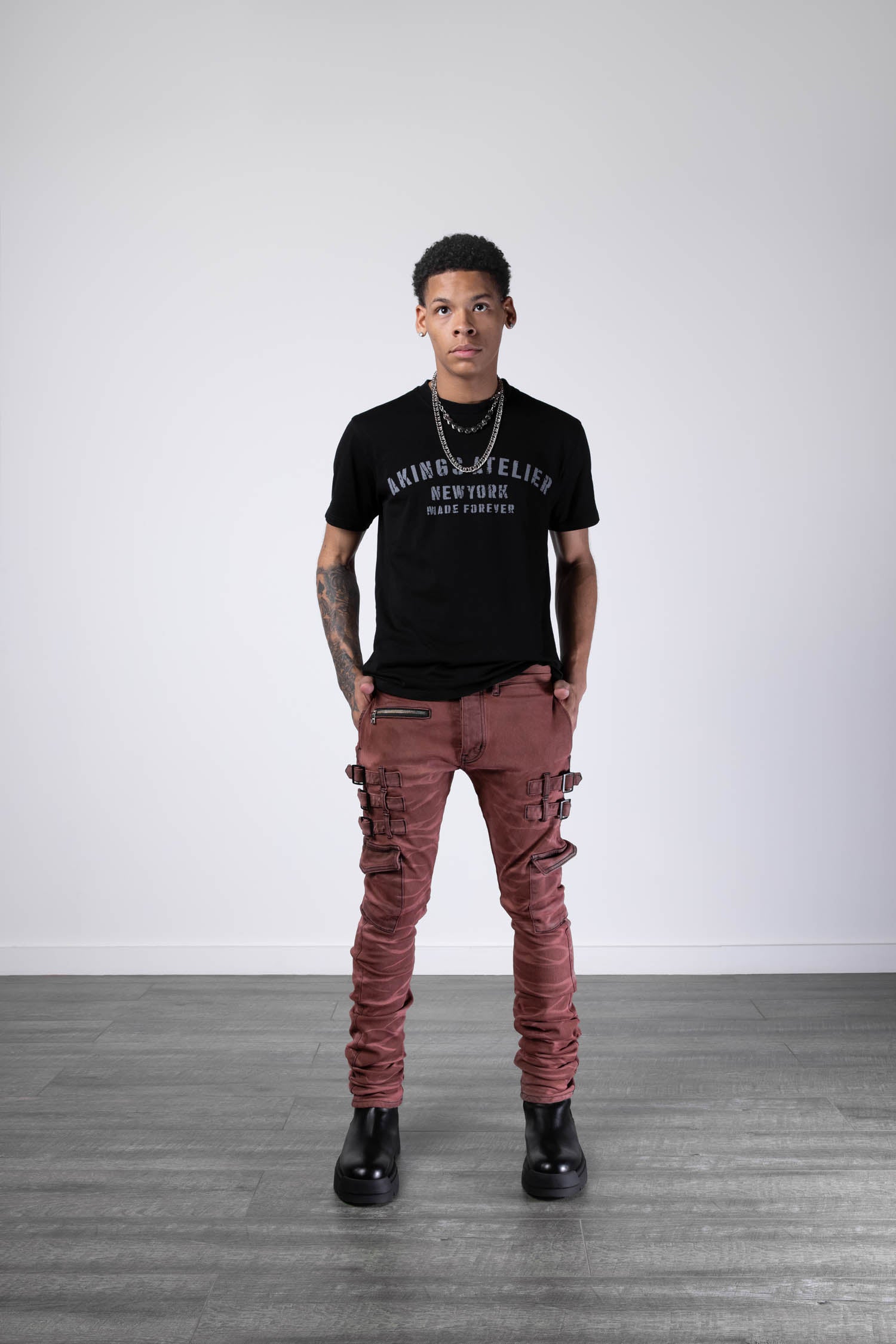 front view of Atelier T-shirt showing fit on model