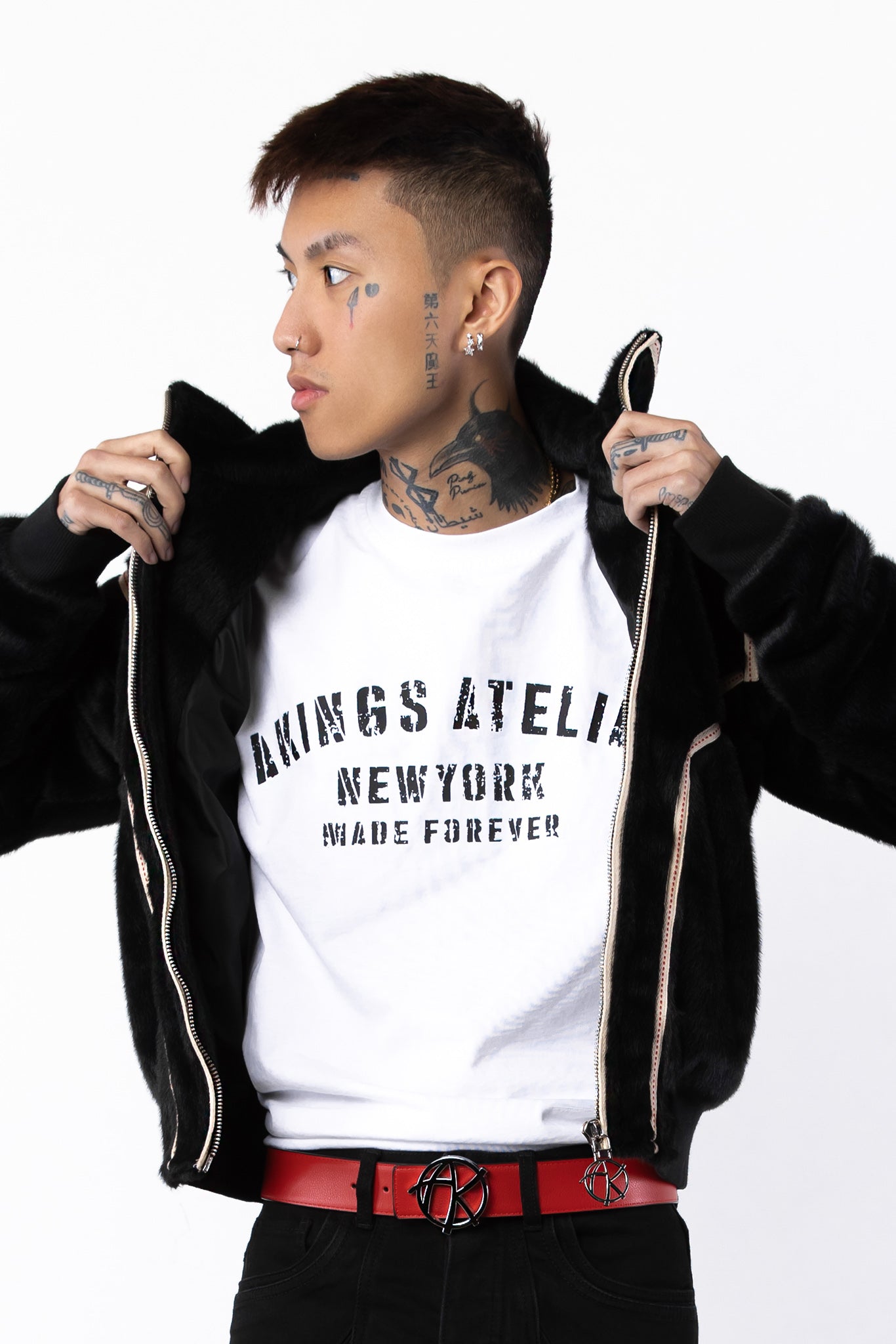 Close-up of logo on Atelier T-shirt