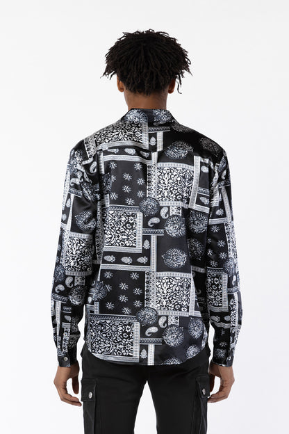 back view of bandana satin shirt