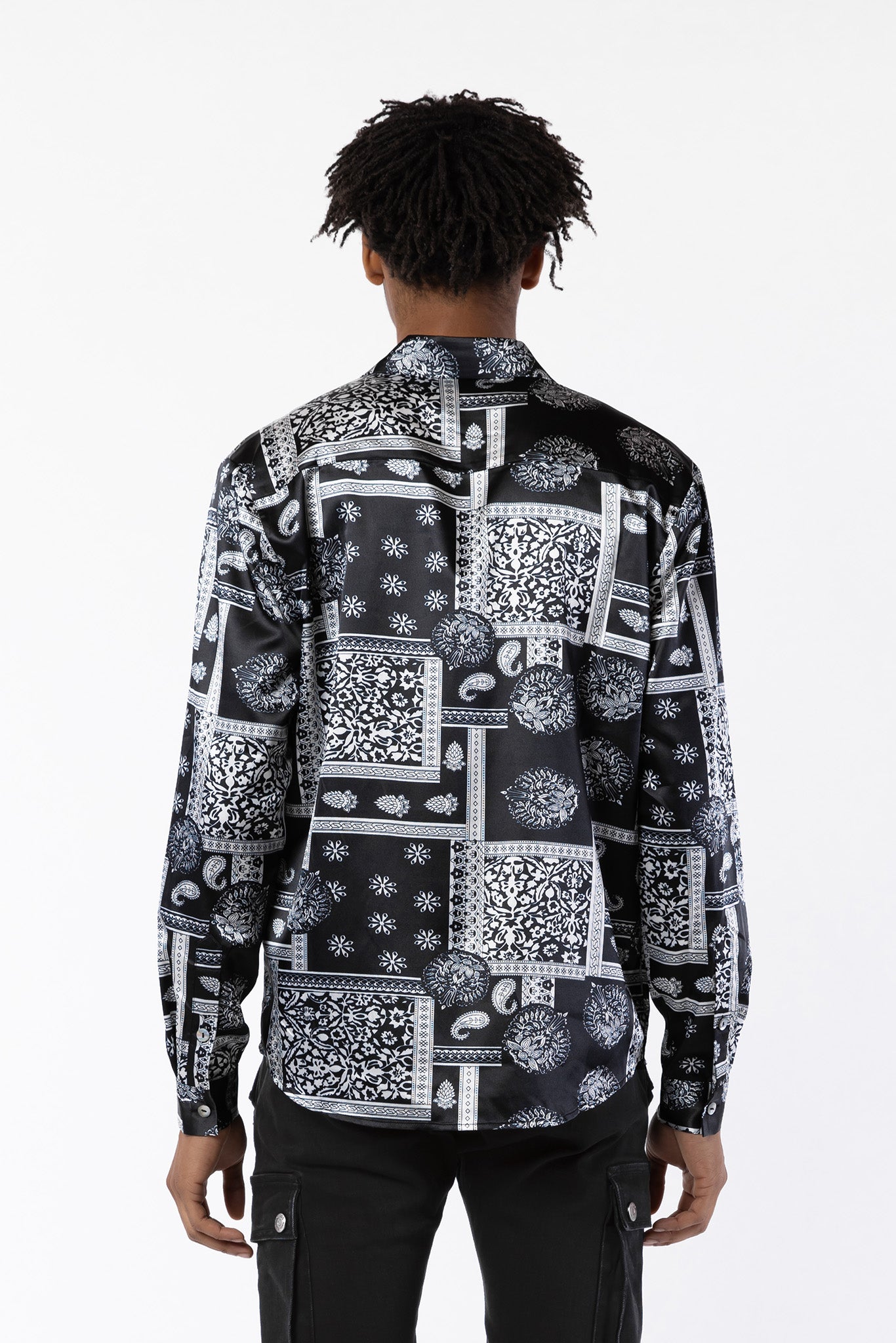 back view of bandana satin shirt