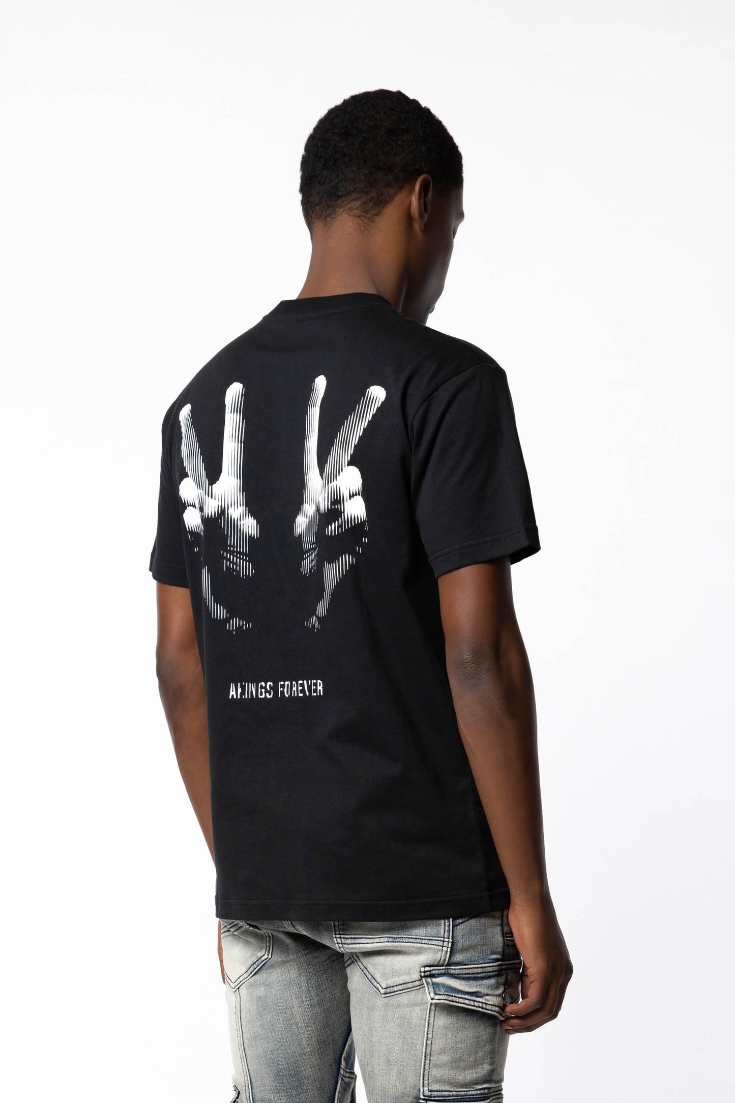 Back view of Peace T-shirt showing full back print of ‘Peace’ design and sleeves