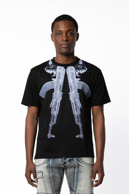 AKIMBO T-SHIRT - AKINGS black color, front graphic design”
