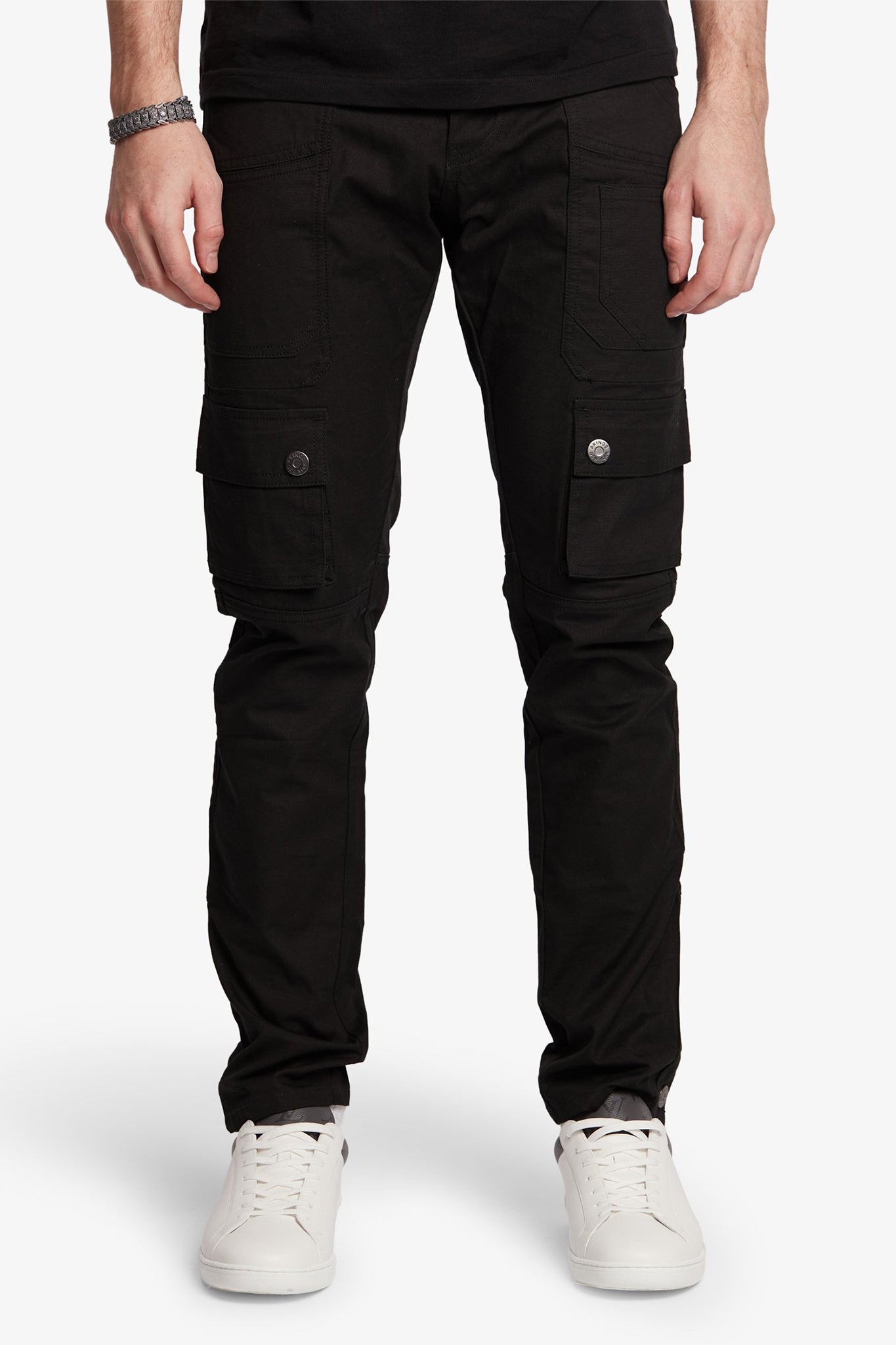 clean front view shot of akings canvas cargo snap pants