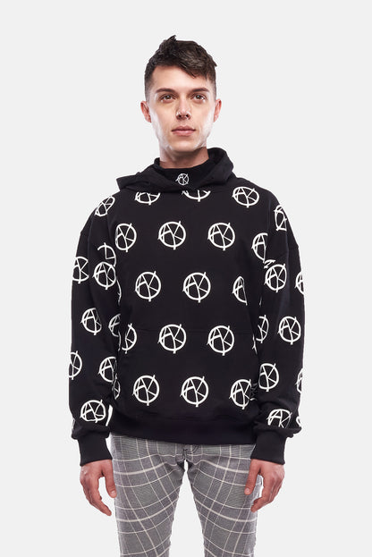 logos printed across chest and arms
