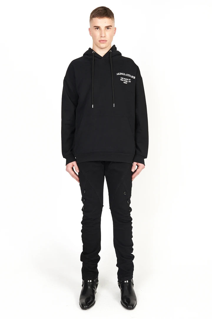 Front view of AKINGS Atelier Hoodie, simple design, with hood, solid color
