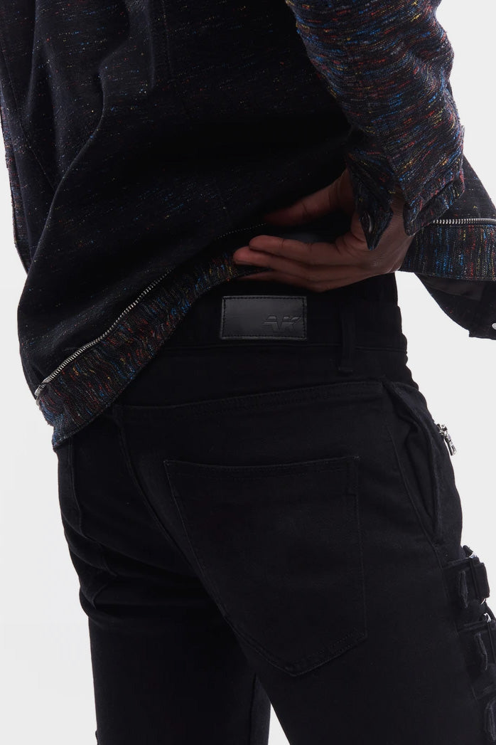 Close up, back pockets view of Black Omari Jeans