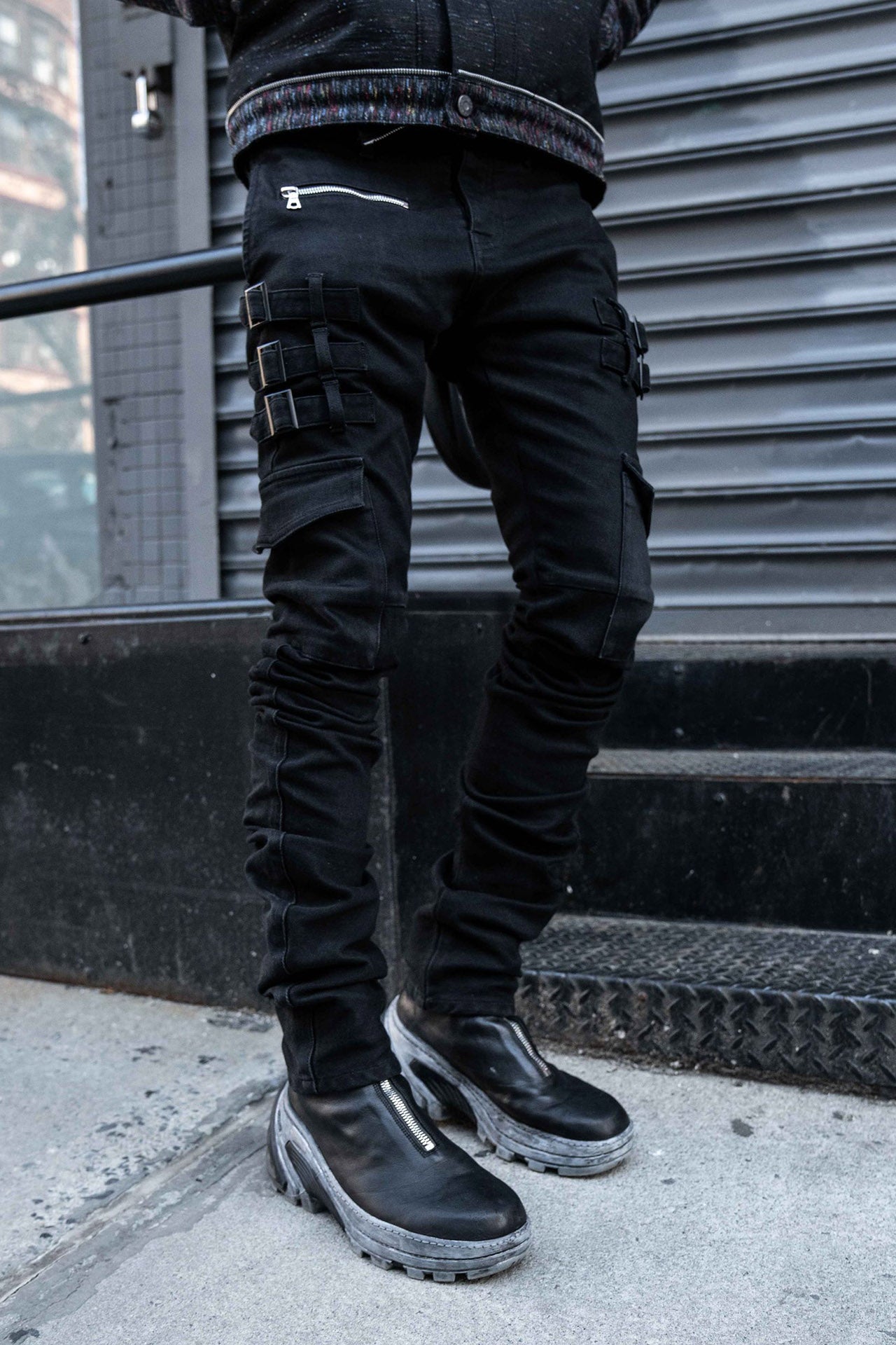 Black Omari Stacked Jeans, stacked hem, jet black denim
