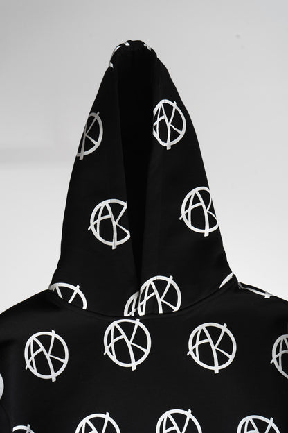 Detail of multi-logo print on hoodie of Anarchy Hoodie
