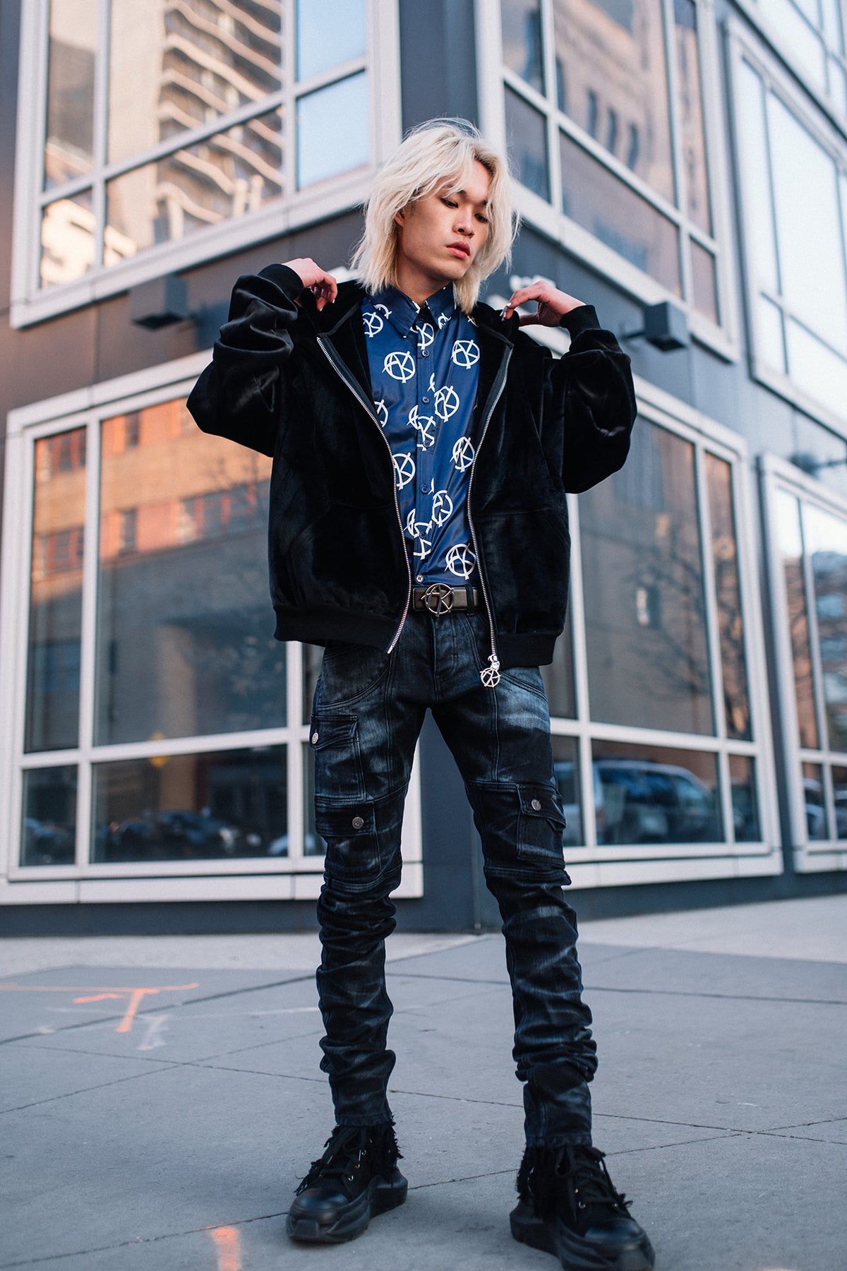 Model wearing size Large of Velour Zip Hoodie 