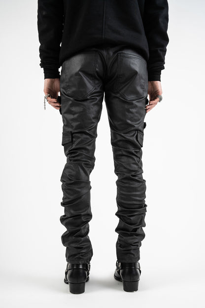 BACK FULL VIEW OF OMARI WAXED JEANS - AKINGS
